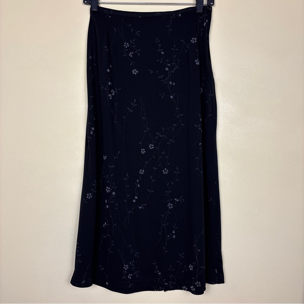 VINTAGE‎ FIRST OPTION Y2K Black Floral Midi Skirt Size 6 Trendy Sparkle Neutral